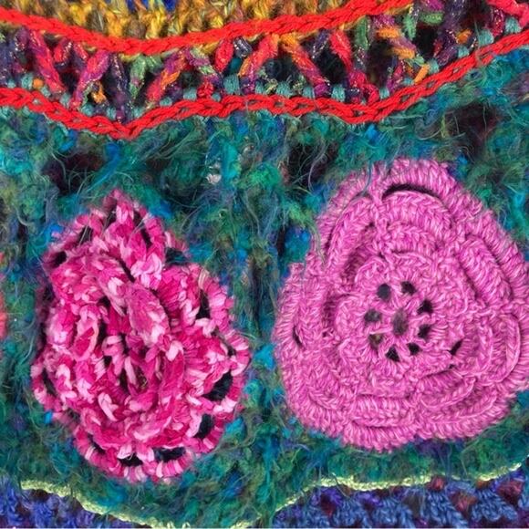 Cape Poncho Jacket Coat Sweater Cardigan Knit Crochet Thick Handmade Multicolor - Picture 6 of 14